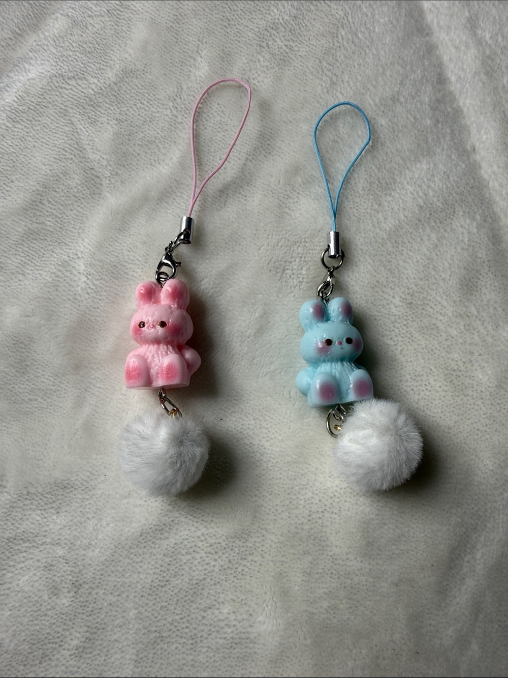 Bunny Pom Pom Phone Charm - Pink and Blue